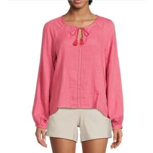 Faherty Womens Celina Puff Sleeve Top Gauzy Peasant Blouse Size M French Rose